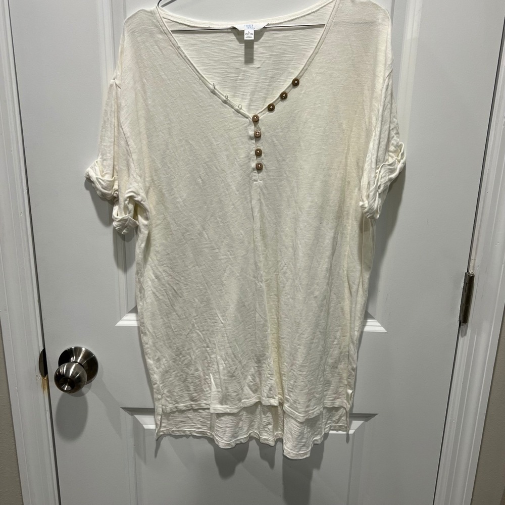 Time and Tru Womens Henley T-Shirt Slub Knit White Large